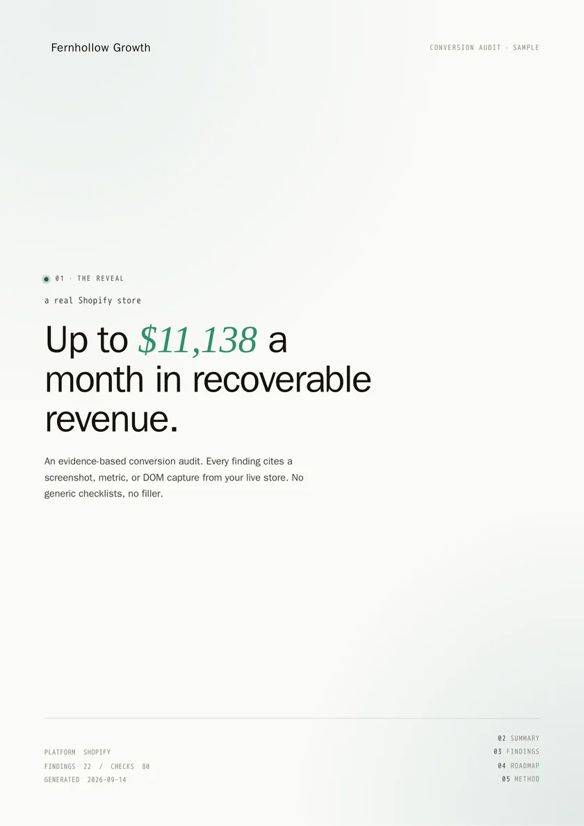 Report cover with the Fernhollow Growth name, logo and contact line